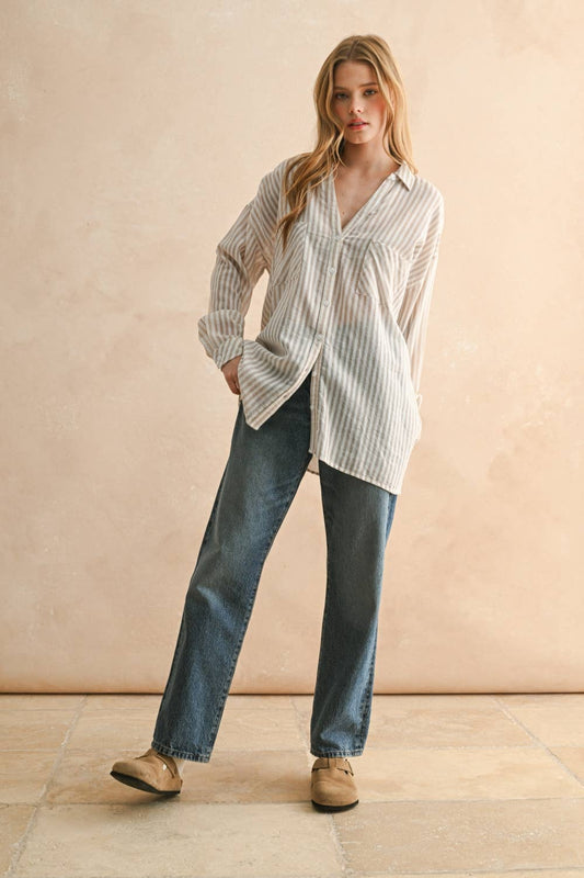 Classic Striped Cotton Button-Down Top