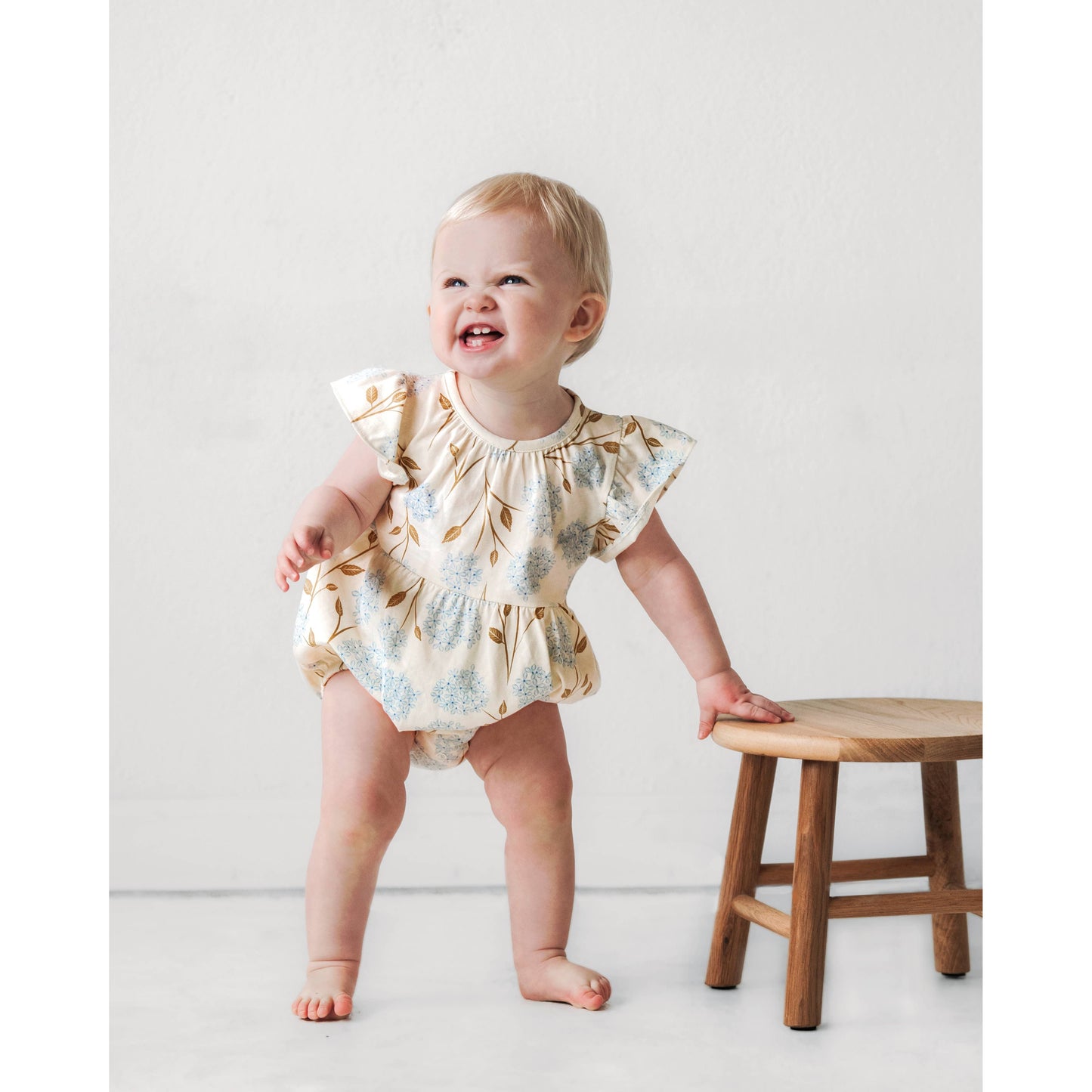 Flutter Sleeve Short Romper- Hydrangea