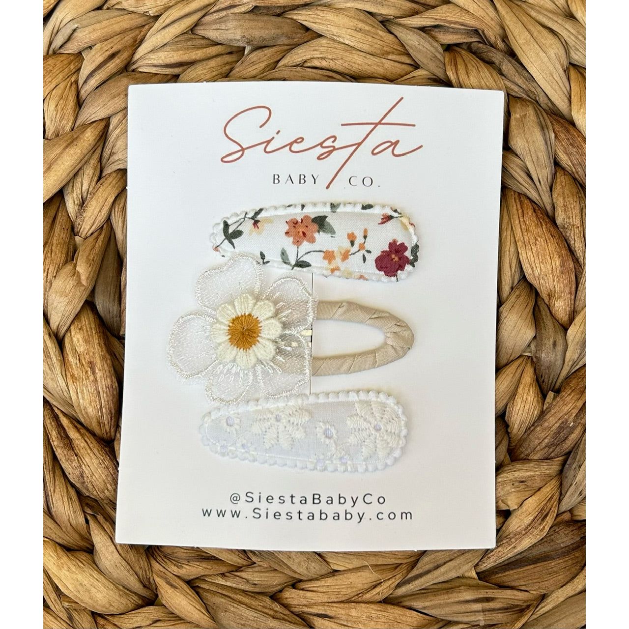 3 Pack Barrettes- White & Floral