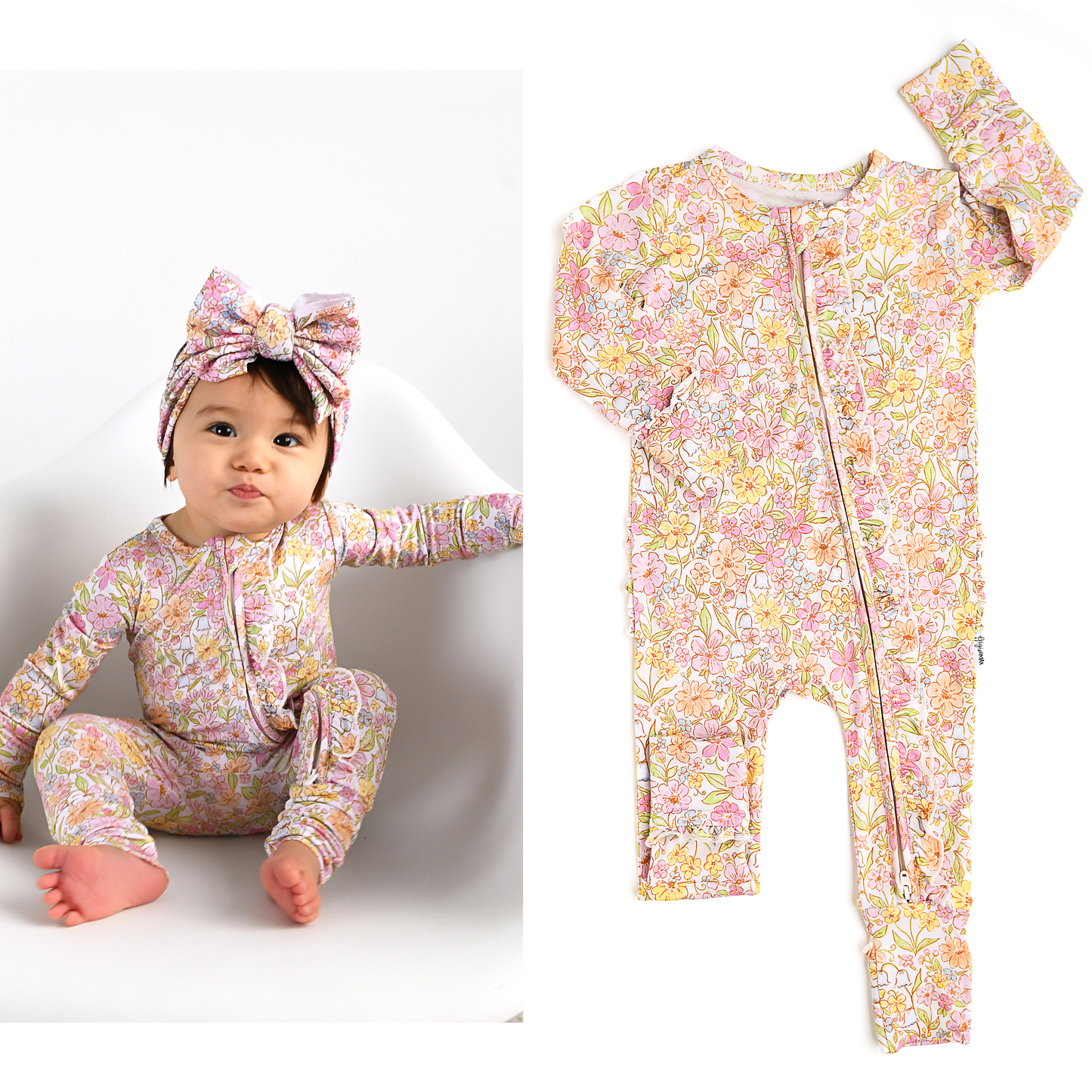Kennedy Floral Ruffle Zip Easter Floral Sleepies Little