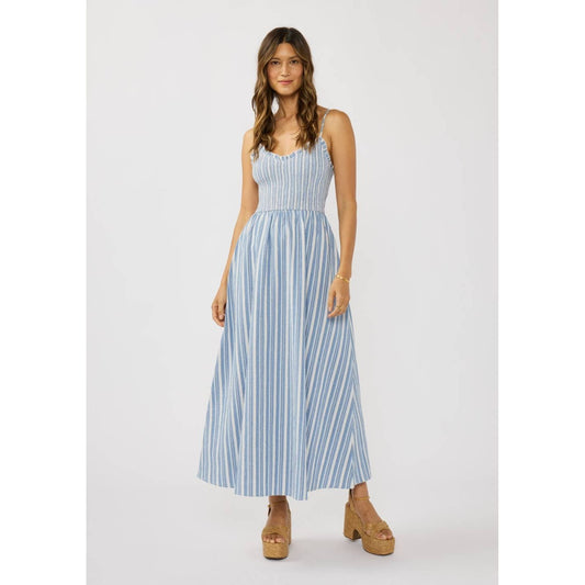Striped Smocked Bodice Midi Dress