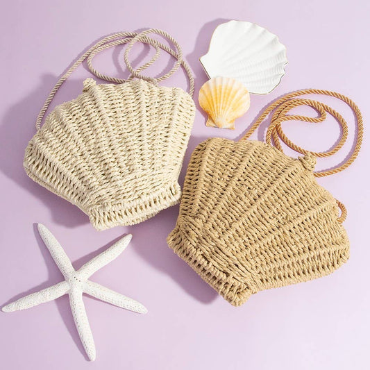Straw Braided Seashell Bag