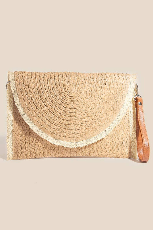 Paper Braided Round Flat Envelope Clutch Bag