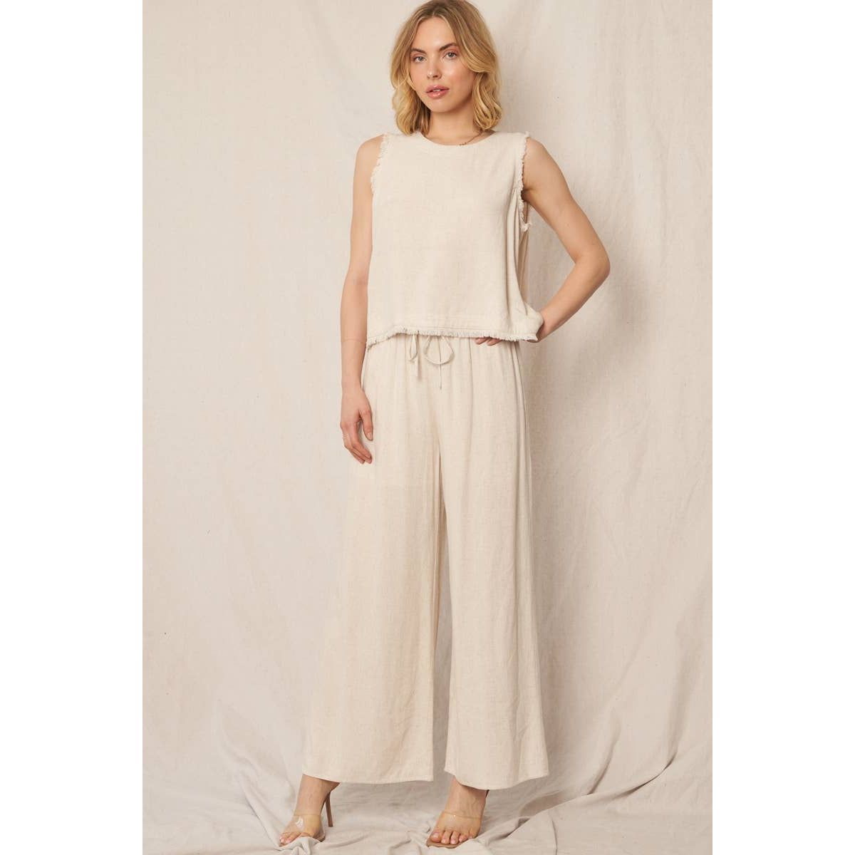 Elastic Waistband Wide Leg Pants