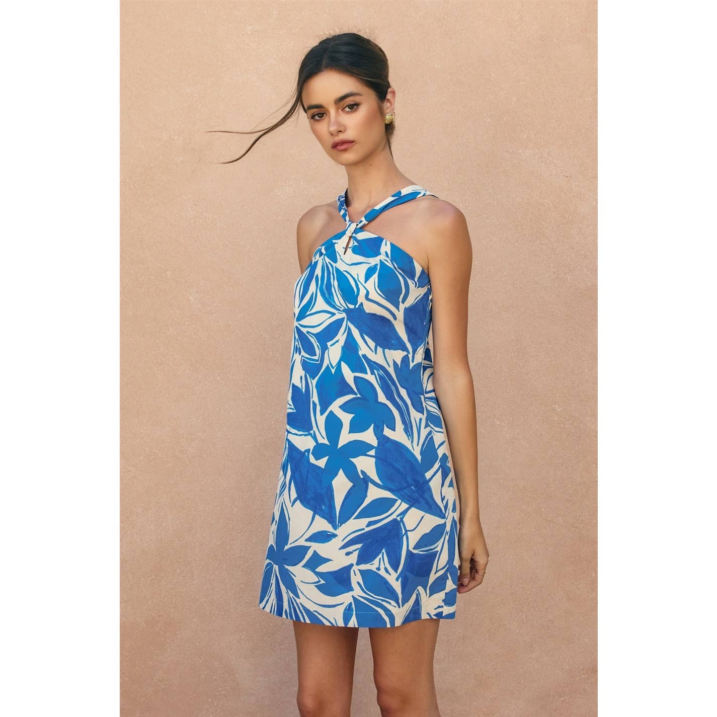 Floral Cotton Poplin Knot Halter Mini Dress