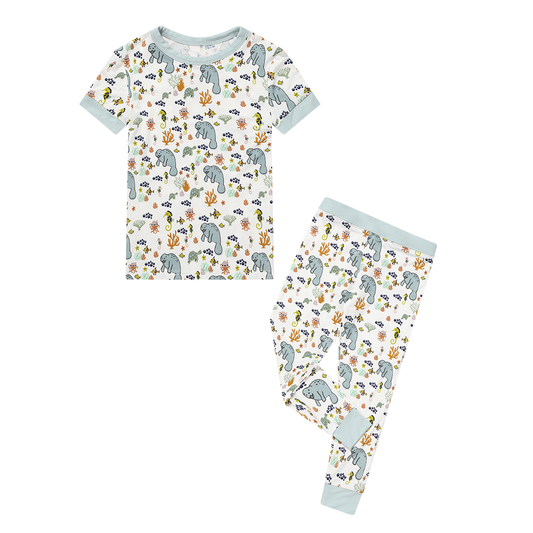 Manatee Short Sleeve Bamboo Toddler Kids Pajama Set