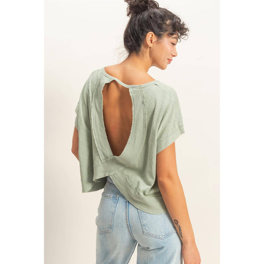 Acid Washed Cross Detail Open Back Top