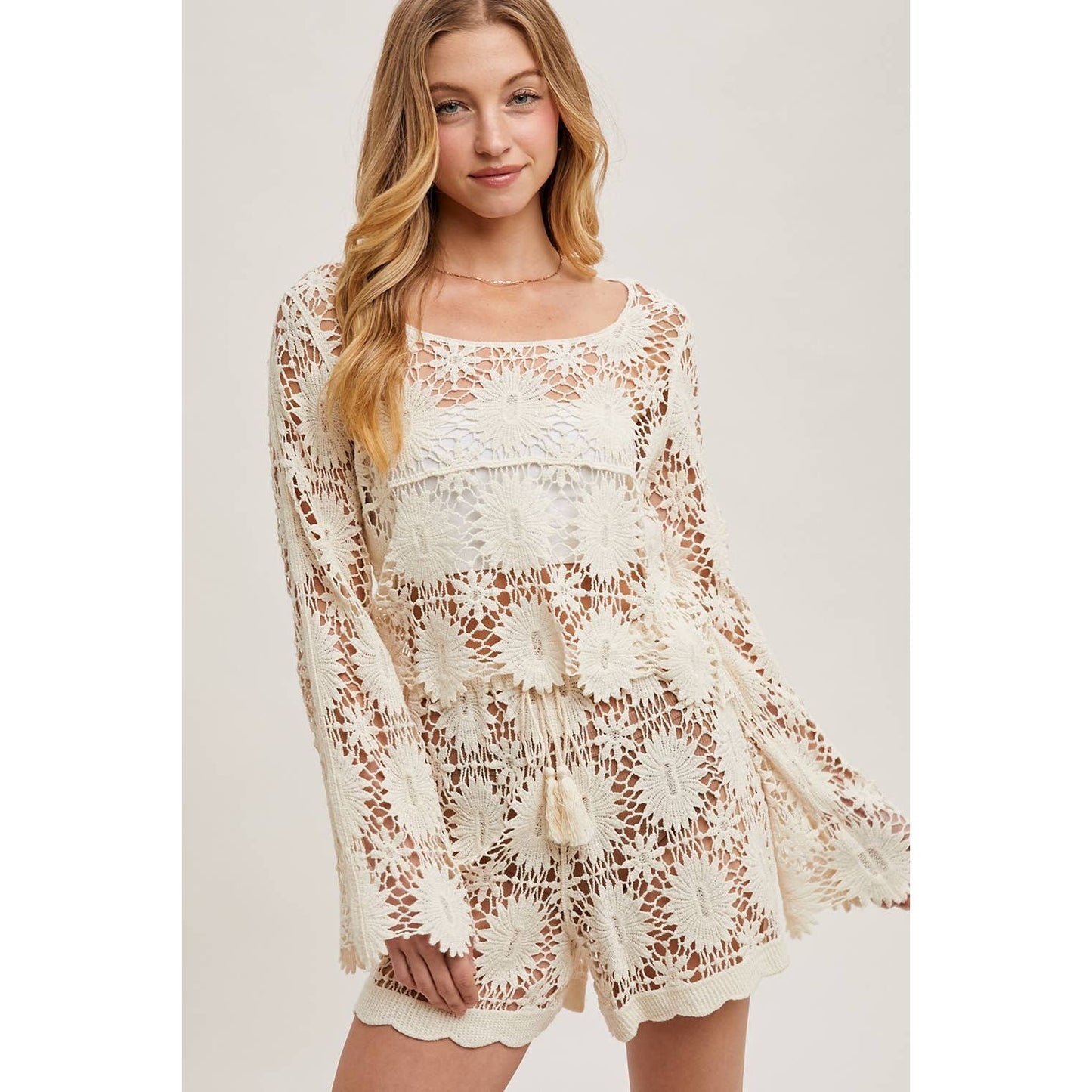 CROCHET CROPPED LONG SLEEVE TOP