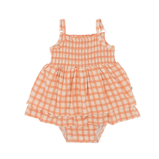 Coral Gingham Romper