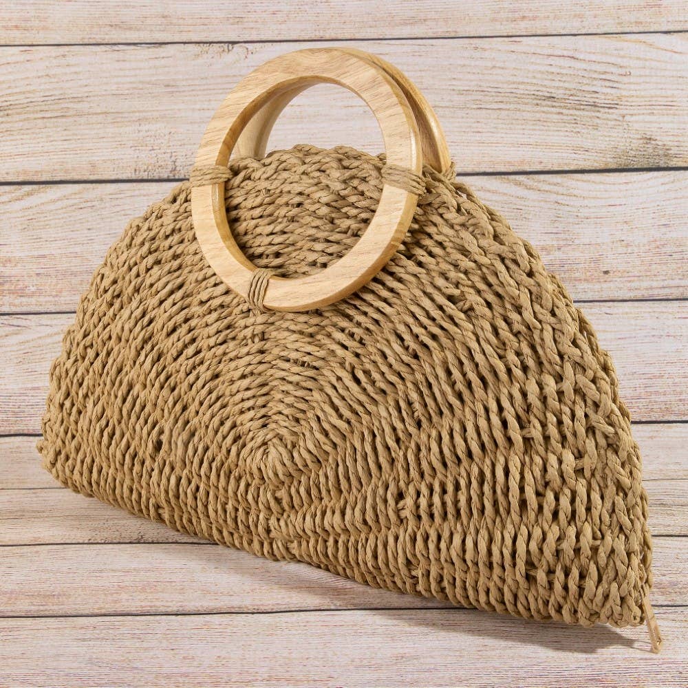 Straw Woven Half Moon Round Top Handle Bag