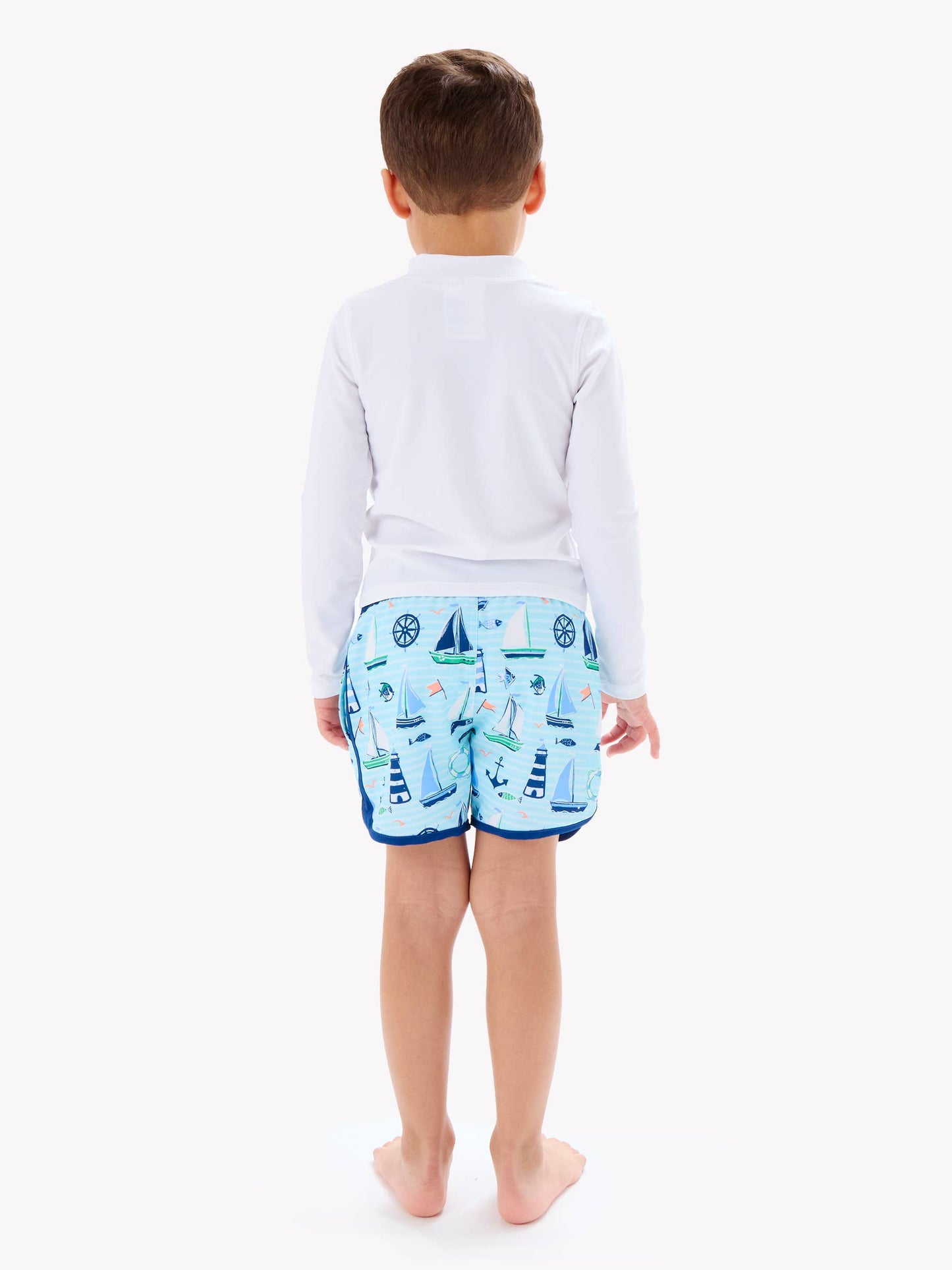 Boys Blue Sweet Sails Performance Hybrid Dolphin Hem Swim Trunks