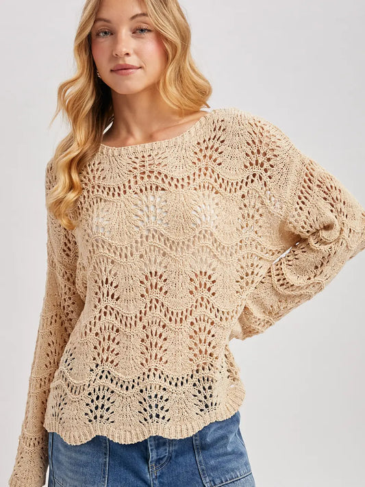 Wave Stitch Open-Knit Pullover