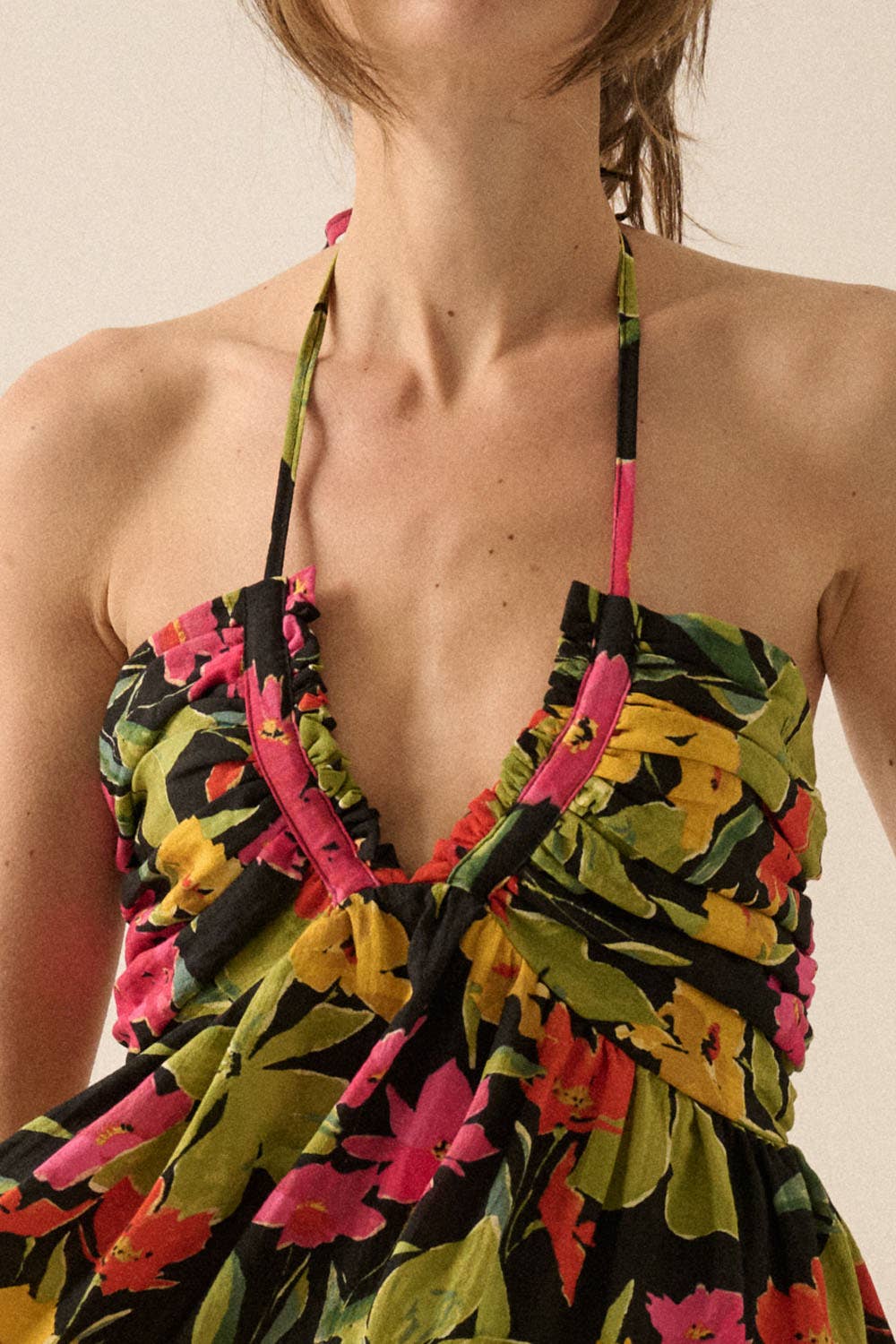 Floral-Print Tie-Back Halter Maxi Dress