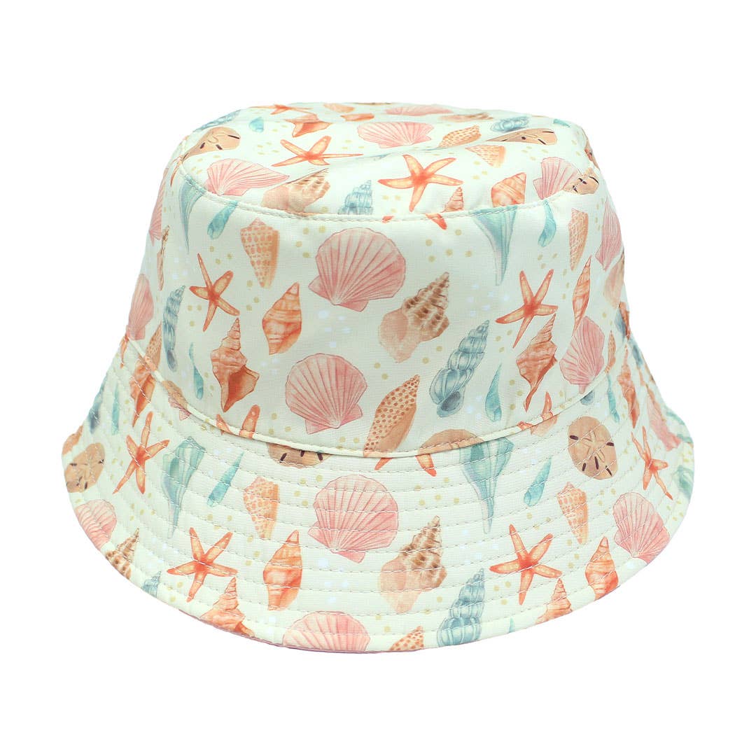 Sandy Seashells Pink Reversible Beach Baby Bucket Hat