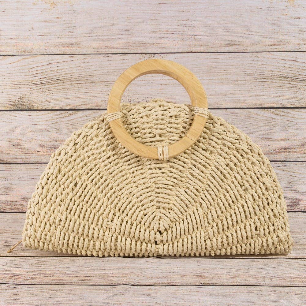 Straw Woven Half Moon Round Top Handle Bag
