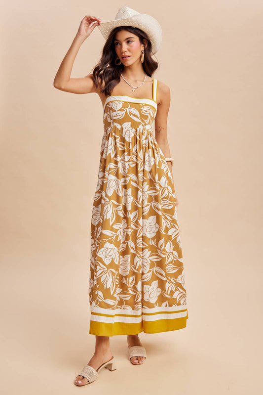 CONTRAST PIPED RESORT MAXI DRESS