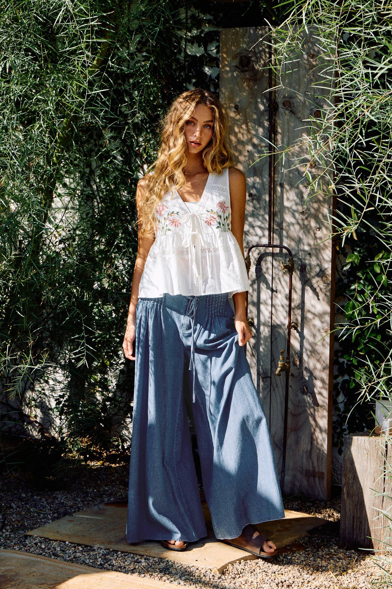 Embroidered Floral Tie-Front Top