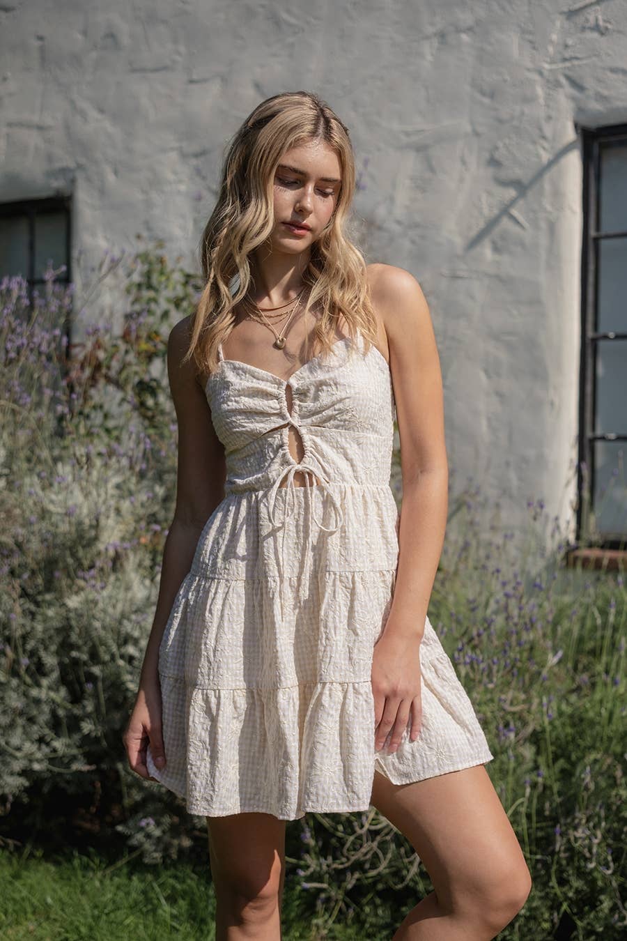 Embroidered Garden Cut-Out Mini Dress