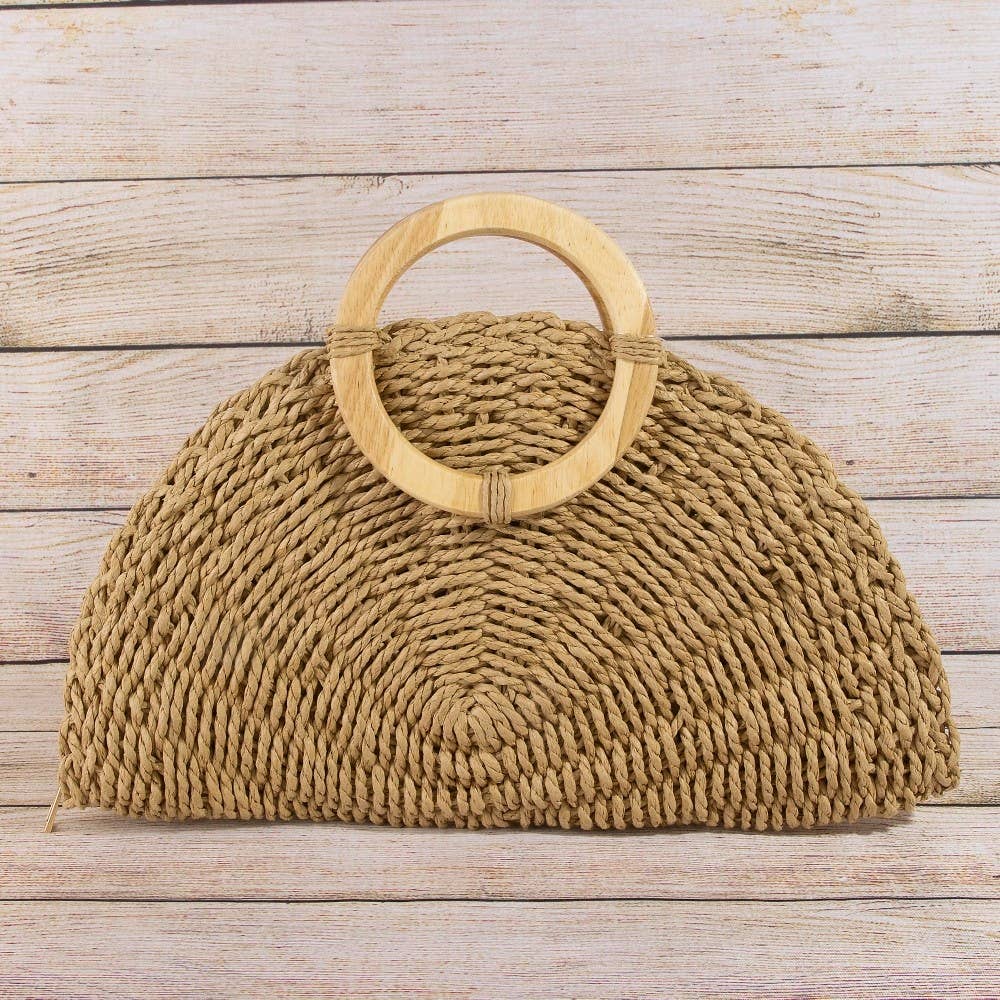 Straw Woven Half Moon Round Top Handle Bag