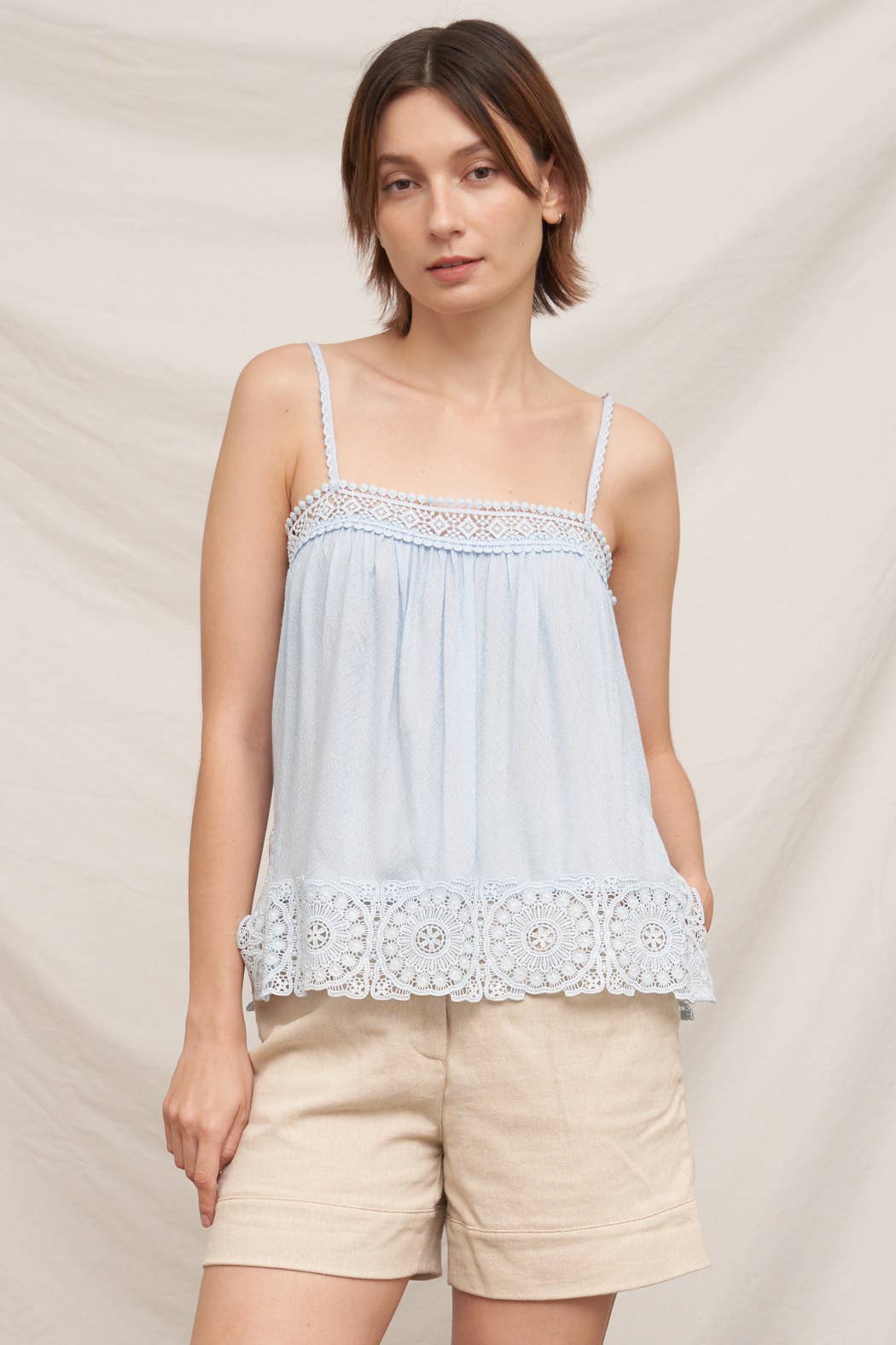 Sleeveless Lace Trim Cami Top