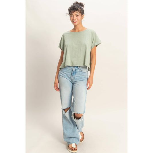 Acid Washed Cross Detail Open Back Top