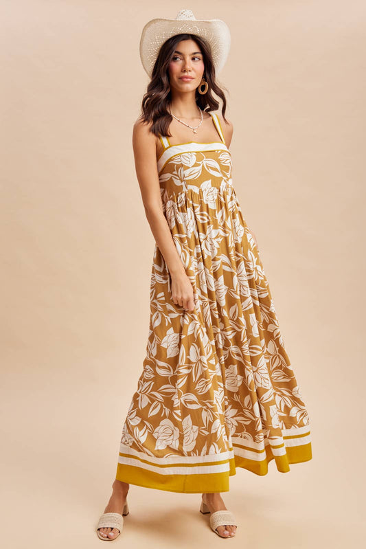 CONTRAST PIPED RESORT MAXI DRESS