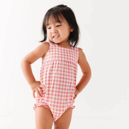 Pink Gingham Flutter Sleeve Romper