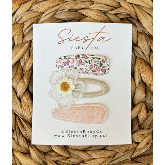 3 Pack Barrettes- Pink Floral