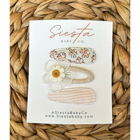 3 Pack Barrettes- Stripe & Floral