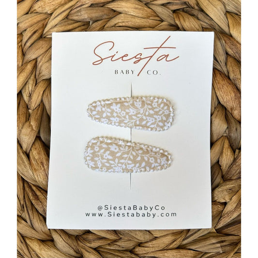 2 Pack Barrettes- Cream Floral